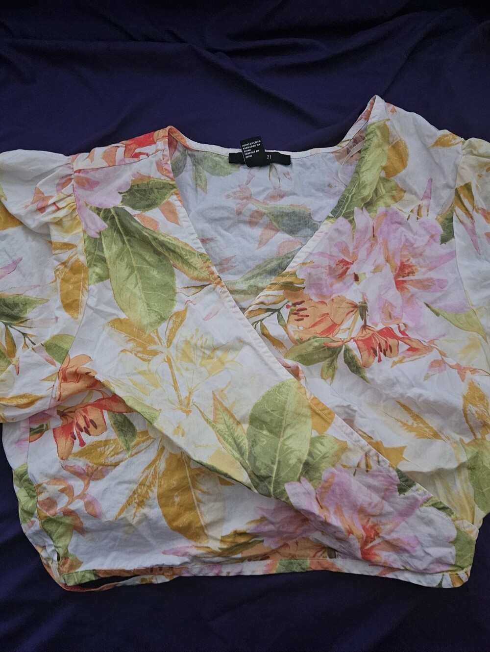 Forever 21 White Floral Asymmetrical Skirt with Pink, Green & Yellow Print